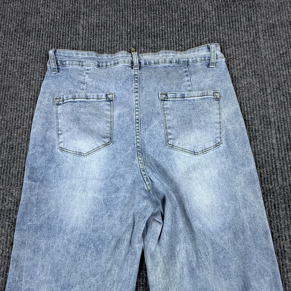 Womens Light Wash Distressed Wide Leg Jeans Size XL Raw Hem LC7873654-104